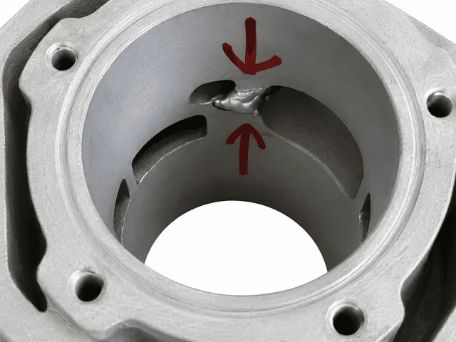Internal bore of a Rotax 2-stroke cylinder with repair by TIG welding before re-chroming