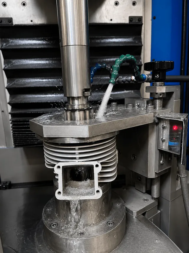 Vertical SUNNEN machine for finishing and polishing a BFA D.60 cylinder after the re-chroming process.