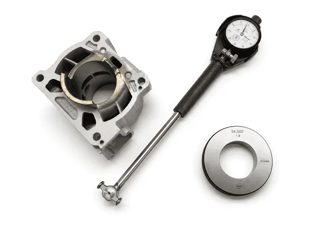 2-stroke cylinder with precision instruments for bore measurement and internal tolerance inspection